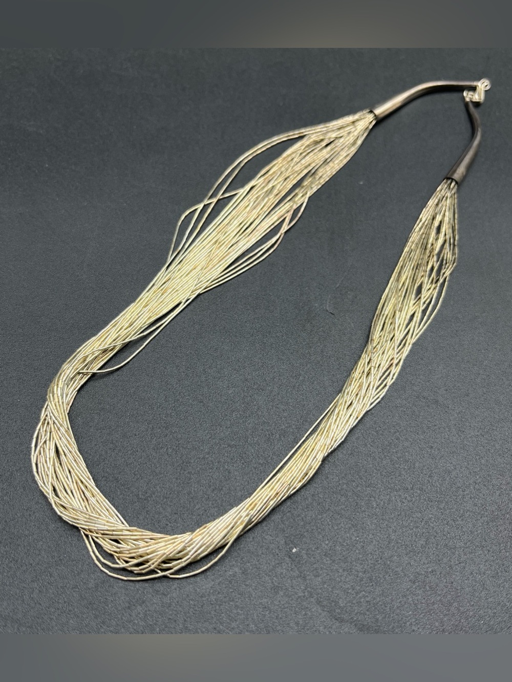 vintage liquid sterling silver necklace 30 strands Horn Ends Native American